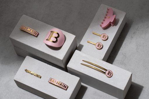 BALMAIN HAIR plaukų segtukas / Genuine Pink Leather Hair Clip Golden logo Vintage - Image 2