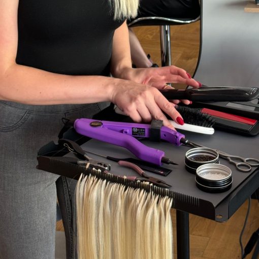 Metalinis kirpyklinis vežimėlis plaukų priauginimo meistrams - Image 3